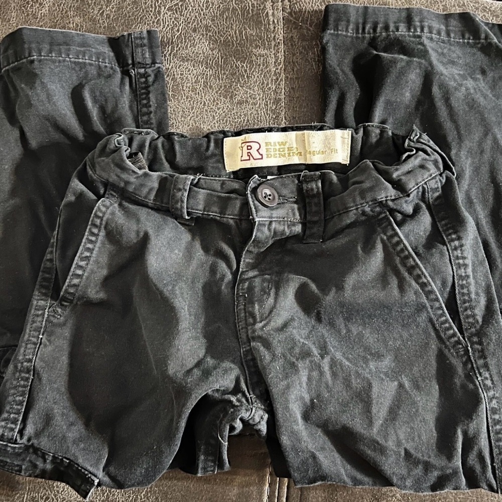 Raw Edge Denim Jeans Boys 6 Black Dark Wash Straight Leg Carpenter Regular Fit